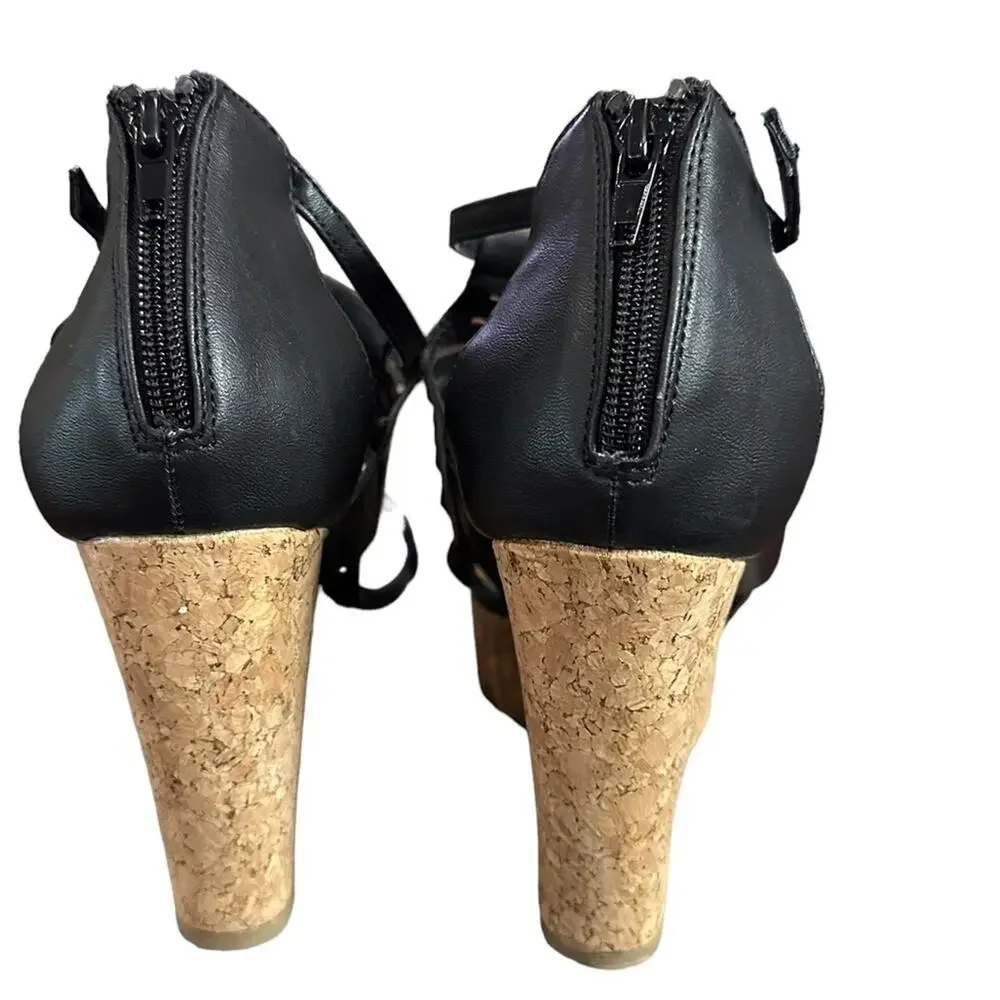 REPORT cinnamon platform cork wedges black strapped open new no tags size‎ 8
